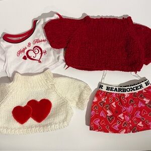 Build A Bear BAB Valentines Day Outfit Bundle Heart Sweater Tee Boxer Shorts Red